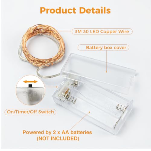 Fairy Lights Battery Operated with Timer - 10FT Warm White String Lights - Pack of 4