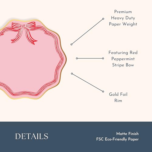 Pink Peppermint Holiday Paper Plates - 11 Inch Large Disposable Dinnerware Pack of 8