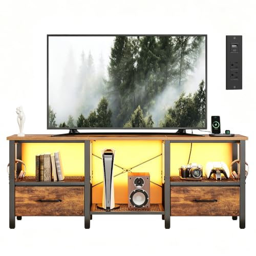Rustic Brown TV Stand for Up to 55 Inch TVs - 47.24'' Media Console with Power Outlets