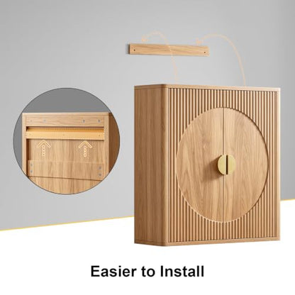 Oak Wall-Mounted Medicine Cabinet with Adjustable Shelves - Bathroom Storage