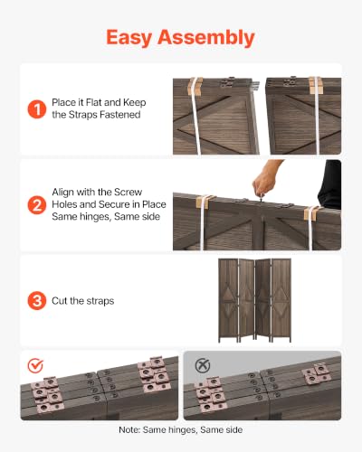 Wood Room Divider 4 Panels Folding Privacy Screen with Y Pattern - Sturdy Wood Partition