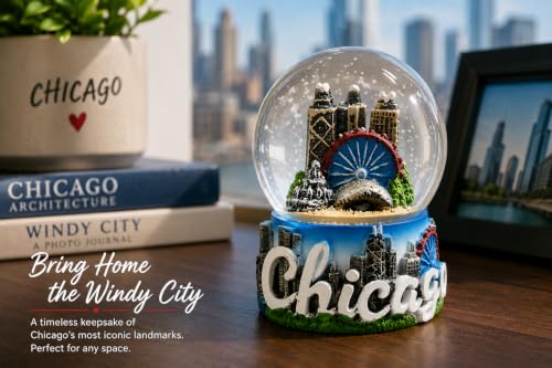 Chicago Cloud Gate Snow Globe with Chicago Skyline and Landmarks – Collectible Winter Decor