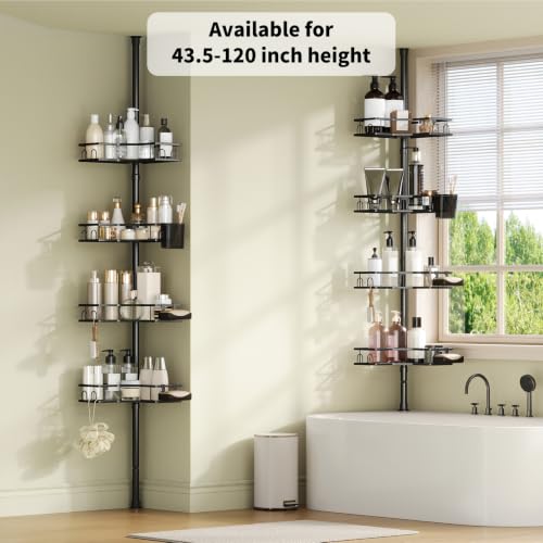 Adjustable Corner Shower Caddy Tension Pole, 4-Tier Bathroom Organizer