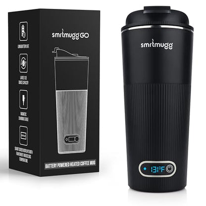 SMRTMUGG GO Heated Coffee Mug, Travel Mug, 13.5 OZ. Smart Mug, Battery Powered Heated Coffee Mug, Great for Coffee and Tea, Snap on Magnetic Charging Cord, New and Improved (Black)