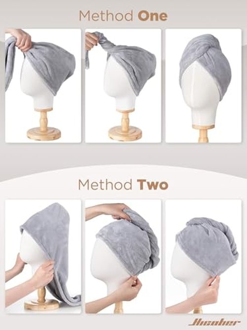 Hicober Microfiber Hair Towel, 2Packs Hair Turbans for Wet Hair, Drying Hair Wrap Towels for Curly Hair Women Anti Frizz (Purple,Grey)