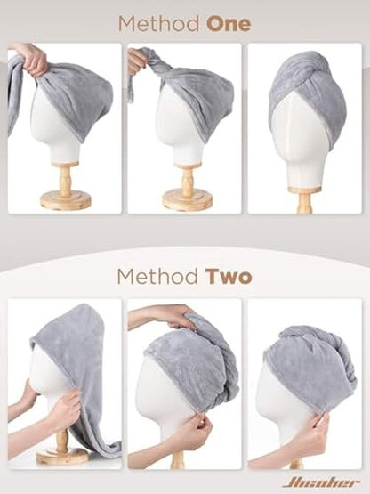 Hicober Microfiber Hair Towel, 2Packs Hair Turbans for Wet Hair, Drying Hair Wrap Towels for Curly Hair Women Anti Frizz (Purple,Grey)