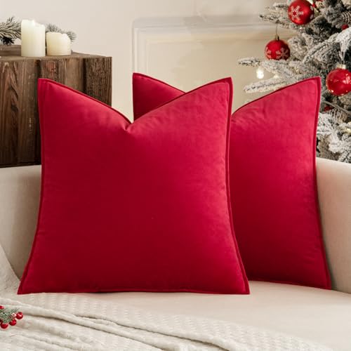 MIULEE Christmas Red Velvet Euro Sham Pillow Covers 26x26 Inches Pack of 2