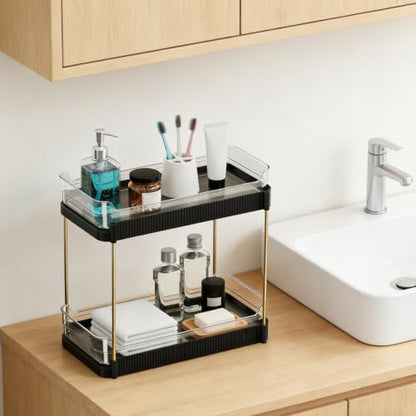 2-Tier Bathroom Shelf Organizer with Detachable Clear Trays for Vanity Storage