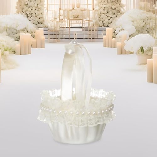 Wedding Satin Flower Girl Basket for Ceremony & Gift Holding - B