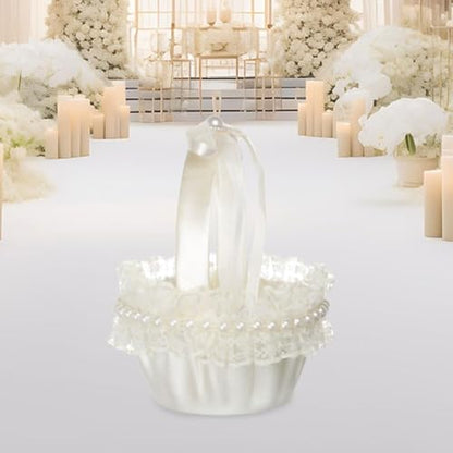 Wedding Satin Flower Girl Basket for Ceremony & Gift Holding - B