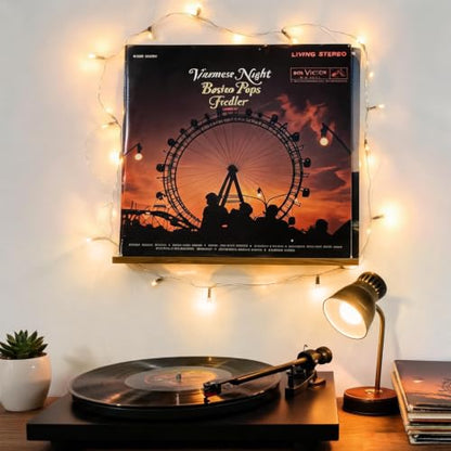Brown Vinyl Record Wall Shelf Set - 3 Pieces Rubberwood Record Holders