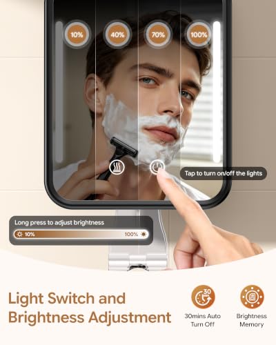 Gospire Heated Fogless Shower Mirror with Light - Black