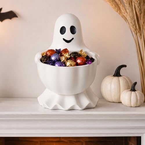Halloween Ghost Candy Bowl Decor - Durable Resin Snack Holder for Trick-or-Treat