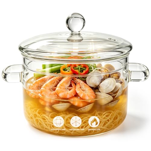 Clear Glass Simmer Pot with Lid 1.5L Borosilicate Stovetop Saucepan