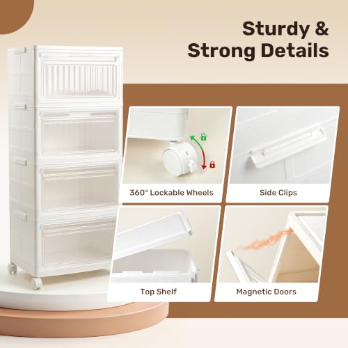 4-Tier 128QT Stackable Storage Bins with Lid and Wheels - Closet Organizer