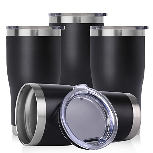Black 20oz Stainless Steel Insulated Travel Tumbler with Lid - Pack of 4