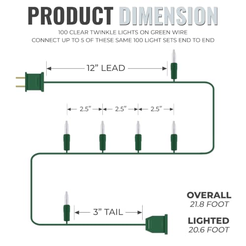 Vermont 612 Clear Incandescent Christmas Twinkle Lights on Green Wire - 100 LEDs