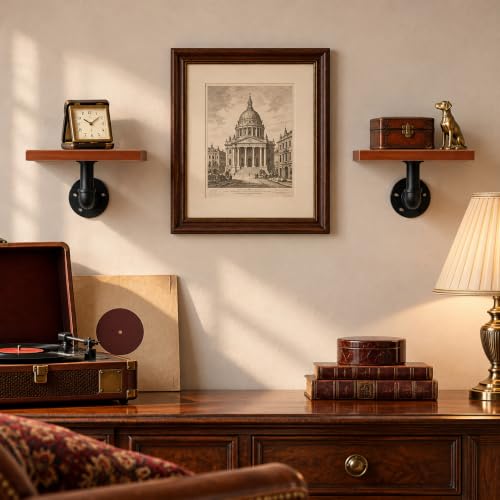 Industrial Pipe Floating Shelves Set - Rustic Black Wall Storage