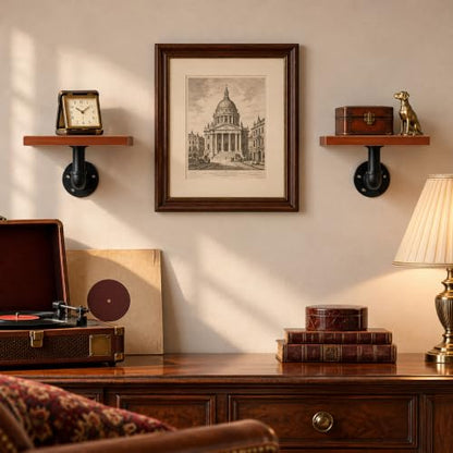 Industrial Pipe Floating Shelves Set - Rustic Black Wall Storage
