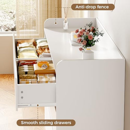 White Dresser with 6 Drawers - Modern 6-Drawer Bedroom Chest | Anti-Tip, MDF