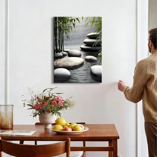 Calm Water & Bamboo Framed Wall Art - Zen Spa Bathroom Decor 16x24