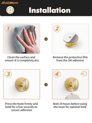 2 Pack Gold Adhesive Coat Hooks - No-Drill Wall Mount Towel & Hat Hooks