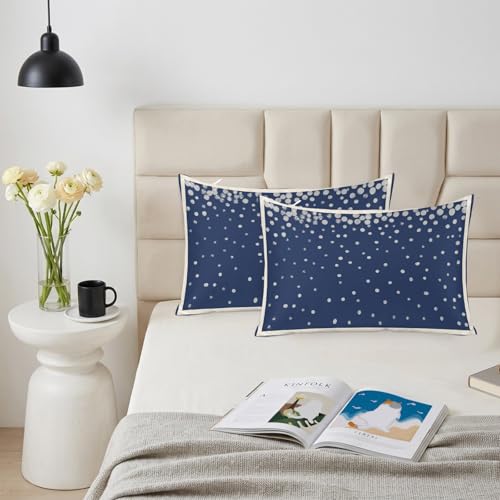 Navy Blue Satin Pillowcases Queen Size 2 Pack with Zipper - Watercolor Polka Dots, 20x30 Inches, Sleep & Hair Care