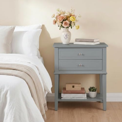 EJOV 28" Tall Nightstand Set (2) with 2 Drawers & Open Shelf - Gray (Variation: Gray - Engineered Wood)