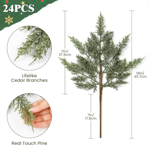 24PCS 18 Inch Artificial Cedar Pine Branches for Holiday Decor - Real Touch