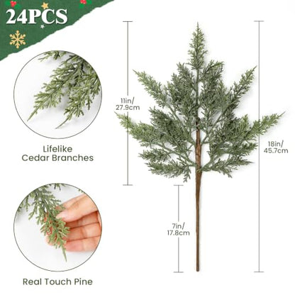 24PCS 18 Inch Artificial Cedar Pine Branches for Holiday Decor - Real Touch