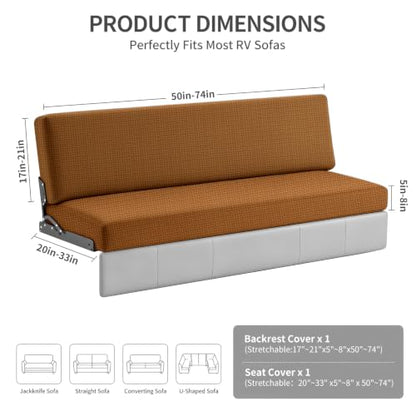 RV Couch Cover for Jackknife Sofa Bed 2-Piece Stretch Slipcover with Adjustable Straps