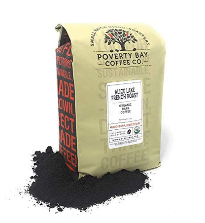 Dark Roast Ground Coffee Beans - Ground Coffee - Alice Lake Organic Coffee Beans, Freshly Roasted by Poverty Bay Coffee Company, 2lb Bag of Dark Coffee