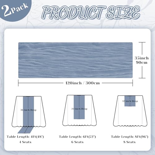 Dusty Blue Cheesecloth Table Runner 120 Inch for Home Decor - 2 Pack