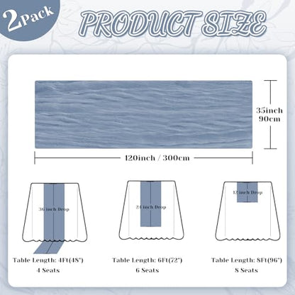 Dusty Blue Cheesecloth Table Runner 120 Inch for Home Decor - 2 Pack