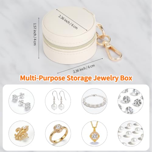 Mini Travel Jewelry Box with Keychain - 3 Ring Slots, Beige