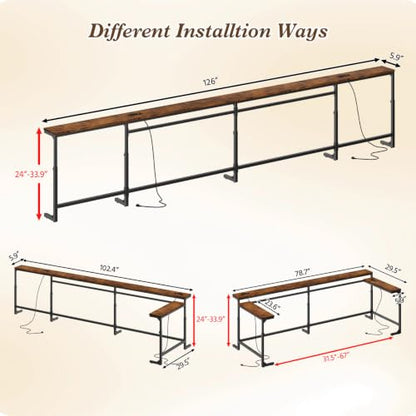 126-Inch Adjustable Sofa Console Table with Power Outlets for Living Room