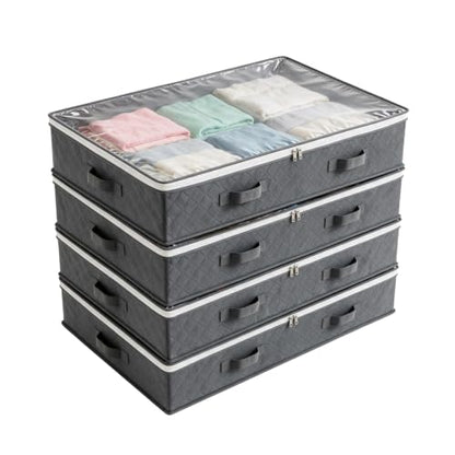 Grey Underbed Storage Bags 4-Pack Large 78L with Zipper & Handles