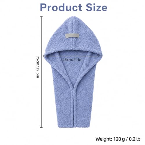 Blue Microfiber Hair Towel Wrap 29.5x11 Inches - Large Quick-Dry Hair Wrap