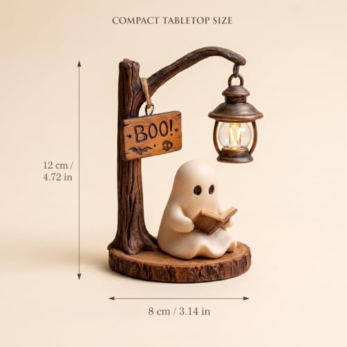 Halloween Ghost Figurine Night Light - Cute Resin Tabletop Decor with Warm LED