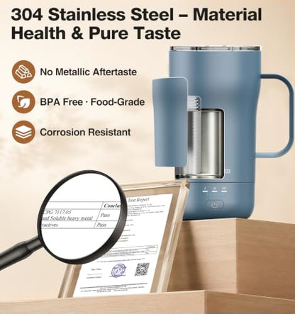 Kepwam Heated Coffee Mug T4 - 16oz Smart Mug with Constant Temperature Control - Steel Blue