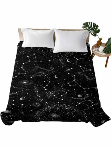 Black Starry Sky Queen Size Flat Sheet - Wrinkleproof Cooling Microfiber Bedding Variation of Black / Queen 90x102