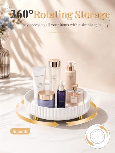 Niunuerga White Rotating Makeup Organizer - Perfume & Skincare Vanity Tray