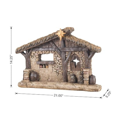 Lighted Nativity Scene Stable Creche - Hand-Painted Resin Christmas Figurines, 14.5" Height