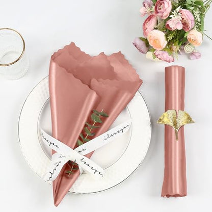 20x20 Inch Rose Gold Satin Napkins - Set of 100 with Scalloped Edges