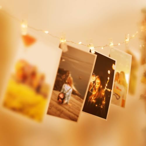 LED Photo Clip String Lights 33ft Warm White Battery Operated with 60 Clips