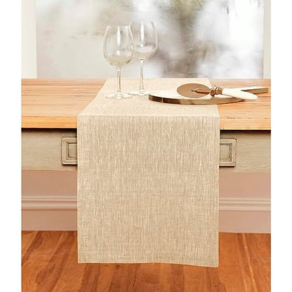Champagne Beige Linen Table Runner 14 x 132 Inches - Athena