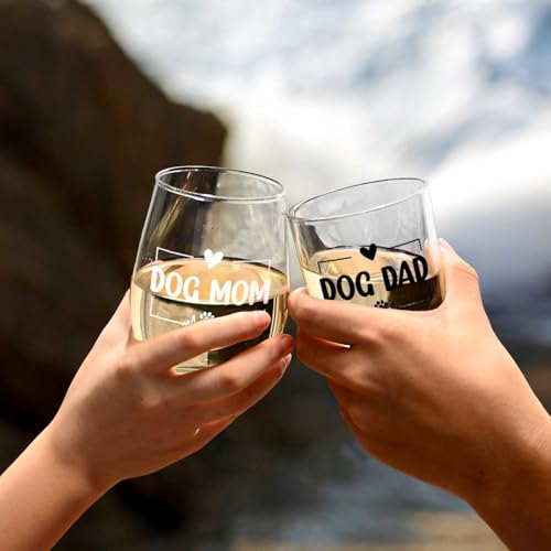 Dog Mom Wine Glass & Dog Dad Whiskey Glass Set - 17oz & 10oz Variation of THIS listing