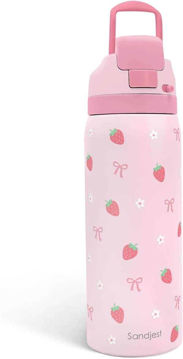 Skiennix Insulated Stainless Steel Water Bottle - 32oz | Strawberry Design for Sports & Travel, Perfect Gift for Women & Teens