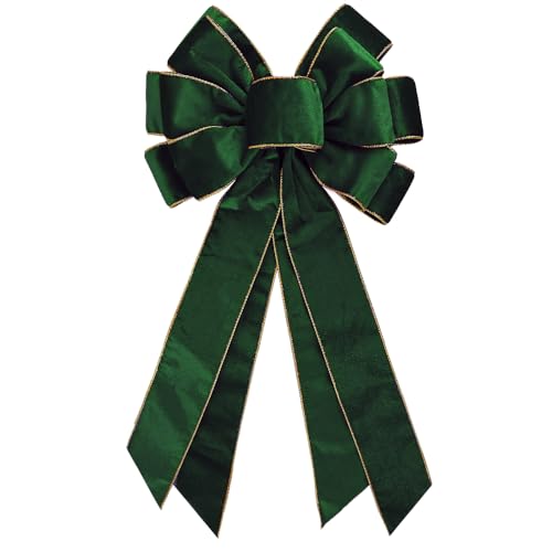 Green Velvet Christmas Wreath Bow - 20 x 11 Inch Holiday Tree Topper Decoration