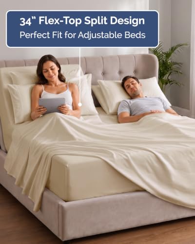 CGK Extra Deep Split Head Flex Top King Sheet Set - Cream, 6 Pieces, 12 Variant